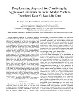 Deep Learning Approach for Classifying the Aggressive Comments on Social
  Media: Machine Translated Data Vs Real Life Data