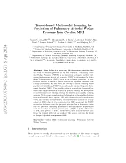 Tensor-based Multimodal Learning for Prediction of Pulmonary Arterial
  Wedge Pressure from Cardiac MRI