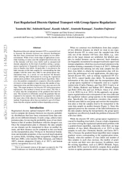 Fast Regularized Discrete Optimal Transport with Group-Sparse
  Regularizers