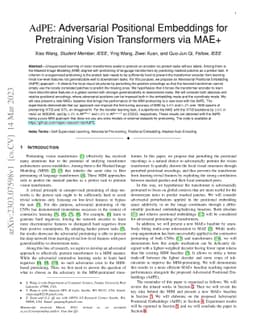 AdPE: Adversarial Positional Embeddings for Pretraining Vision
  Transformers via MAE+