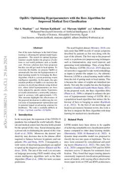 OptBA: Optimizing Hyperparameters with the Bees Algorithm for Improved
  Medical Text Classification