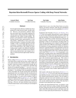 Bayesian Beta-Bernoulli Process Sparse Coding with Deep Neural Networks
