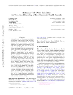 Rediscovery of CNN's Versatility for Text-based Encoding of Raw
  Electronic Health Records
