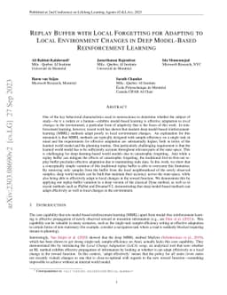Replay Buffer with Local Forgetting for Adapting to Local Environment
  Changes in Deep Model-Based Reinforcement Learning