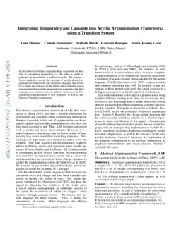 Integrating Temporality and Causality into Acyclic Argumentation
  Frameworks using a Transition System