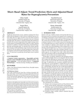 Short: Basal-Adjust: Trend Prediction Alerts and Adjusted Basal Rates
  for Hyperglycemia Prevention