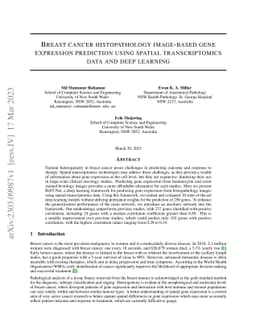 Breast Cancer Histopathology Image based Gene Expression Prediction
  using Spatial Transcriptomics data and Deep Learning
