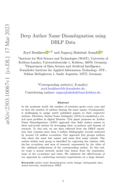 Deep Author Name Disambiguation using DBLP Data