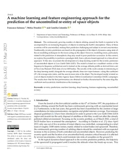 A machine learning and feature engineering approach for the prediction
  of the uncontrolled re-entry of space objects