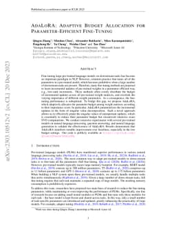 AdaLoRA: Adaptive Budget Allocation for Parameter-Efficient Fine-Tuning