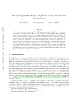Instance-dependent Sample Complexity Bounds for Zero-sum Matrix Games