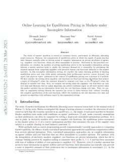 Online Learning for Equilibrium Pricing in Markets under Incomplete
  Information