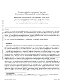 Domain-specific implementation of high order Discontinuous Galerkin
  methods in spherical geometry