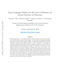 Large Language Models Can Be Used to Estimate the Latent Positions of
  Politicians