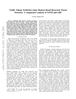 Traffic Volume Prediction using Memory-Based Recurrent Neural Networks:
  A comparative analysis of LSTM and GRU