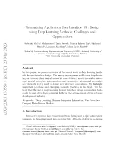 Reimagining Application User Interface (UI) Design using Deep Learning
  Methods: Challenges and Opportunities