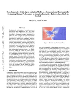 Deep Generative Multi-Agent Imitation Model as a Computational Benchmark
  for Evaluating Human Performance in Complex Interactive Tasks: A Case Study
  in Football