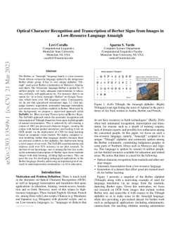 Optical Character Recognition and Transcription of Berber Signs from
  Images in a Low-Resource Language Amazigh