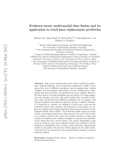 Evidence-aware multi-modal data fusion and its application to total knee
  replacement prediction