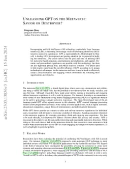 Unleashing GPT on the Metaverse: Savior or Destroyer?