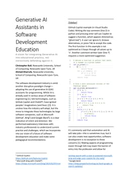 Generative AI Assistants in Software Development Education: A vision for
  integrating Generative AI into educational practice, not instinctively
  defending against it