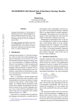 SIGMORPHON 2023 Shared Task of Interlinear Glossing: Baseline Model