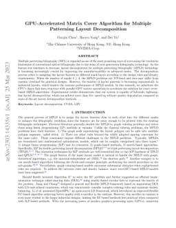 GPU-accelerated Matrix Cover Algorithm for Multiple Patterning Layout
  Decomposition