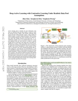 Deep Active Learning with Contrastive Learning Under Realistic Data Pool
  Assumptions