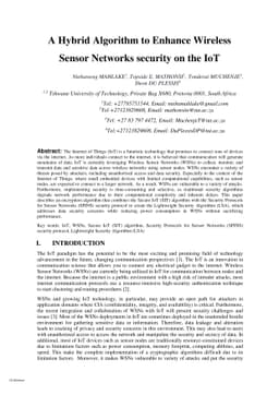 A Hybrid Algorithm to Enhance Wireless Sensor Networks security on the
  IoT