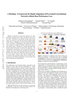 $Δ$-Patching: A Framework for Rapid Adaptation of Pre-trained
  Convolutional Networks without Base Performance Loss