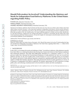 Should Policymakers be Involved? Understanding the Opinions and Needs
  for Independent Food Delivery Platforms in the United States regarding Public
  Policy