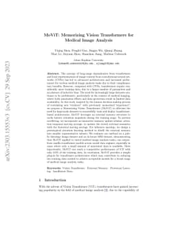 MoViT: Memorizing Vision Transformers for Medical Image Analysis