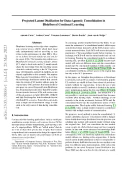 Projected Latent Distillation for Data-Agnostic Consolidation in
  Distributed Continual Learning