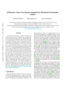 SFHarmony: Source Free Domain Adaptation for Distributed Neuroimaging
  Analysis