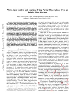 Worst-Case Control and Learning Using Partial Observations Over an
  Infinite Time-Horizon