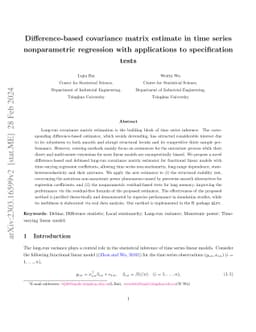 Difference-based covariance matrix estimate in time series nonparametric
  regression with applications to specification tests