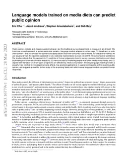 Language Models Trained on Media Diets Can Predict Public Opinion