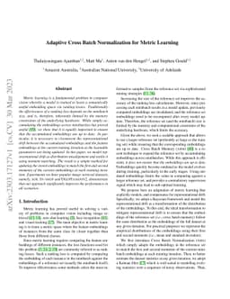 Adaptive Cross Batch Normalization for Metric Learning