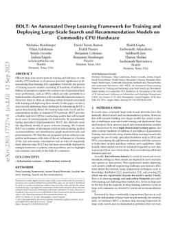 BOLT: An Automated Deep Learning Framework for Training and Deploying
  Large-Scale Search and Recommendation Models on Commodity CPU Hardware