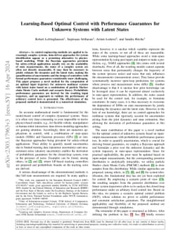 Learning-Based Optimal Control with Performance Guarantees for Unknown
  Systems with Latent States