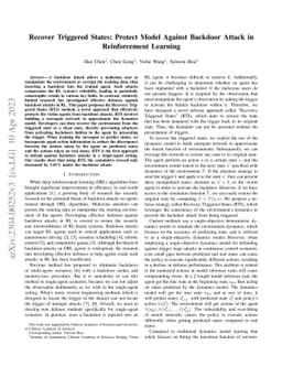 Recover Triggered States: Protect Model Against Backdoor Attack in
  Reinforcement Learning