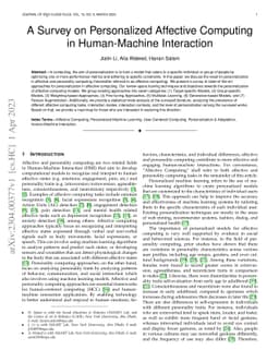 A Survey on Personalized Affective Computing in Human-Machine
  Interaction