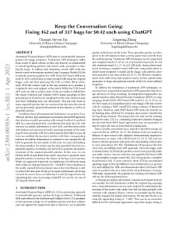 Keep the Conversation Going: Fixing 162 out of 337 bugs for $0.42 each
  using ChatGPT