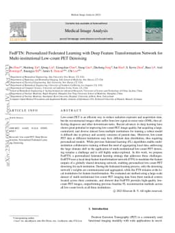 FedFTN: Personalized Federated Learning with Deep Feature Transformation
  Network for Multi-institutional Low-count PET Denoising