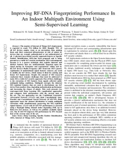 Improving RF-DNA Fingerprinting Performance in an Indoor Multipath
  Environment Using Semi-Supervised Learning