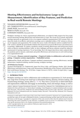 Meeting effectiveness and inclusiveness: large-scale measurement,
  identification of key features, and prediction in real-world remote meetings