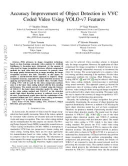 Accuracy Improvement of Object Detection in VVC Coded Video Using
  YOLO-v7 Features