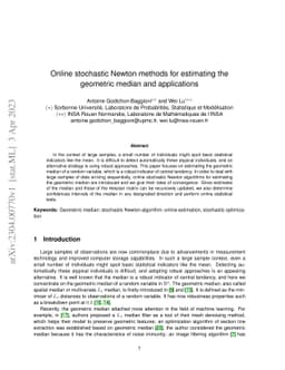 Online stochastic Newton methods for estimating the geometric median and
  applications