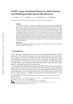 LAHM : Large Annotated Dataset for Multi-Domain and Multilingual Hate
  Speech Identification