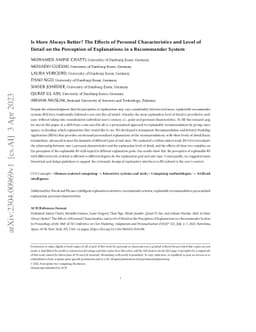 Is More Always Better? The Effects of Personal Characteristics and Level
  of Detail on the Perception of Explanations in a Recommender System